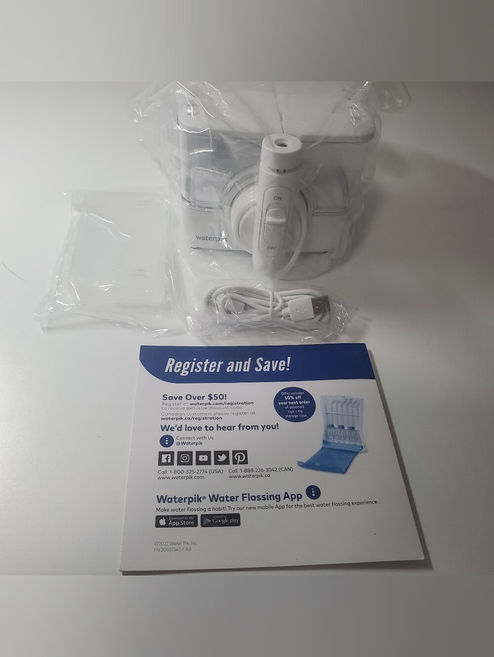 Waterpik ION Rechargeable Water Flosser with 10 Settings, 7 Tips, White